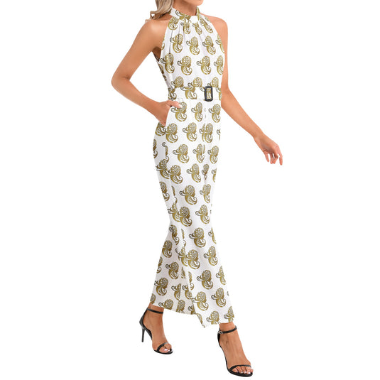 Halter Neck Buckle Belted Jumpsuit - Emotional by Vante