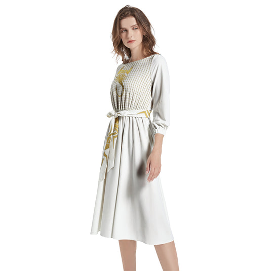 Boat Neck Belted Flared Dress - Emotional by Vante