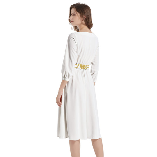 Boat Neck Belted Flared Dress - Emotional by Vante