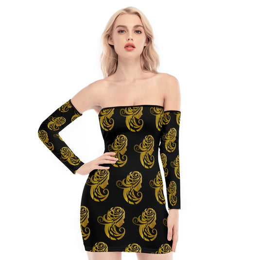 All-Over Print Women's Off-shoulder Back Lace-up Dress - Emotional by Vante