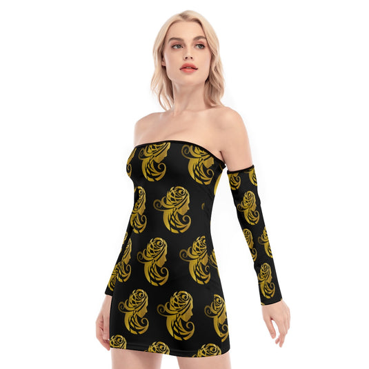 All-Over Print Women's Off-shoulder Back Lace-up Dress - Emotional by Vante