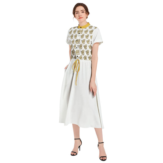Drawstring Waist A-line Flared Midi Dress - Emotional by Vante
