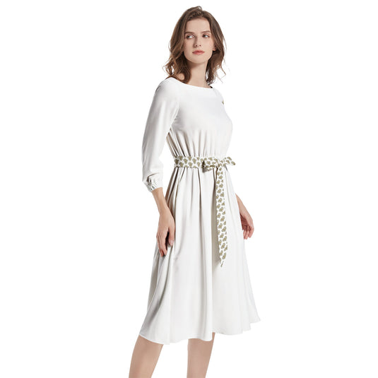 Boat Neck Belted Flared Dress - Emotional by Vante