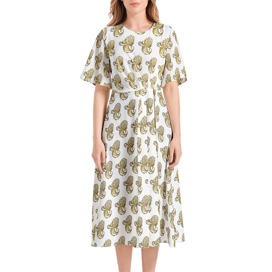 Short Sleeve Waist Folding Midi Dress - Emotional by Vante