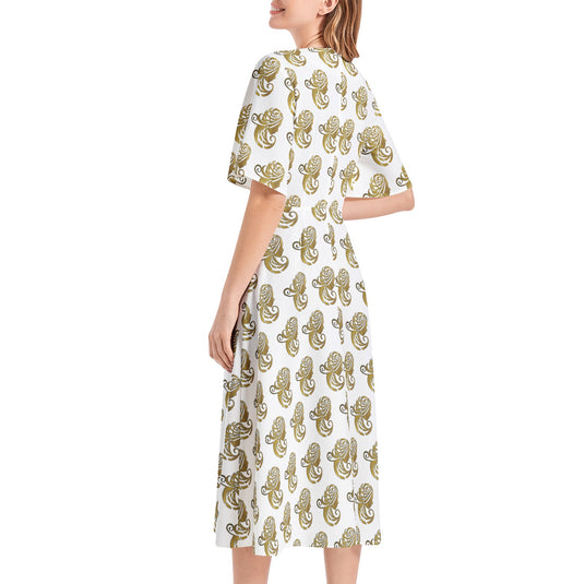 Short Sleeve Waist Folding Midi Dress - Emotional by Vante