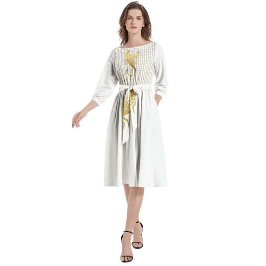Boat Neck Belted Flared Dress - Emotional by Vante