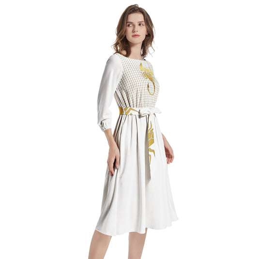 Boat Neck Belted Flared Dress - Emotional by Vante